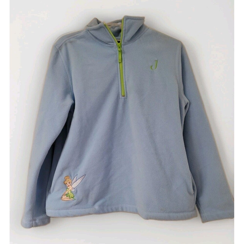 Disney 1/4 Zip Pullover Womens Size Medium Blue Embroidered J Tinkerbell Fleece
